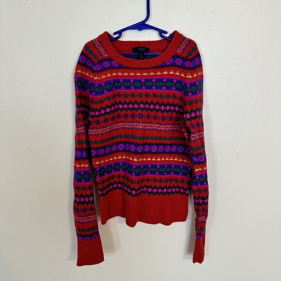 J. Crew Womens Red Fair Isle Wool Sweater  Size S Juniors 12 - Picture 1 of 9